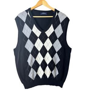 Jack Nicklaus Argyle Sweater Vest Mens Large Pima Cotton Black Golf Preppy